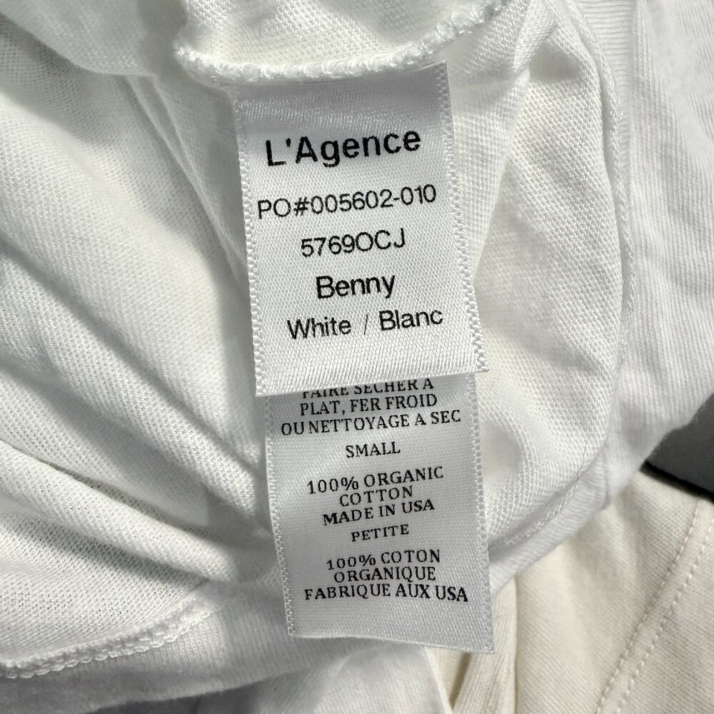 L'Agence Benny Long Sleeve Crop Crew Neck Tee White Organic Cotton Size S NWT - Picture 4 of 7